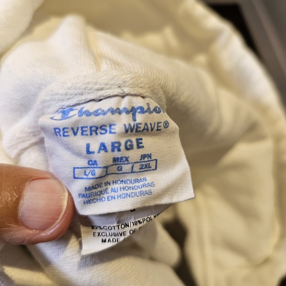 Champion white reverse weave hooded dropped shoulder knit sweater L US - Picture 5 of 6